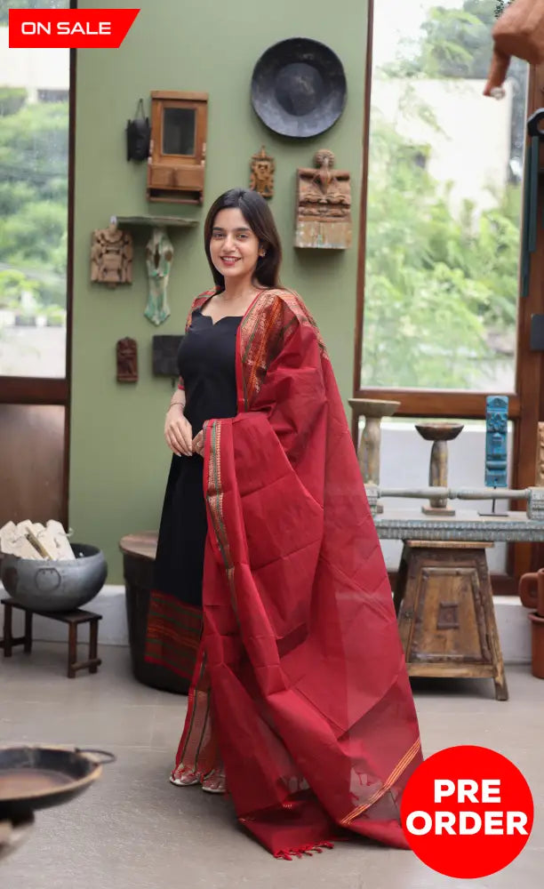 Meera Cotton Salwar - Black and Dark Red Cotton salwar